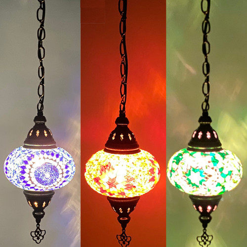 Turkish Mosaic Lantern Hanging Single Chain B3S - 6"x24" - B3S - Assorted Colors Turkish Mosaic Lantern Hanging Single Chain B3S - 6"x24" - B3S - Assorted Colors