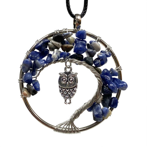 Owl in the Tree of Life Pendant Necklace Bronze Wire Wrap Stones 2" x 2" Owl in the Tree of Life Pendant Necklace Bronze Wire Wrap Stones 2" x 2"