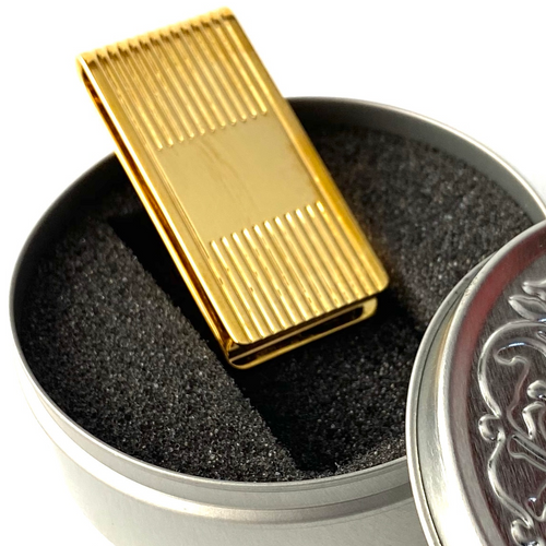 Gold Lines Money Clip with Tin Gift Box Gold Lines Money Clip with Tin Gift Box