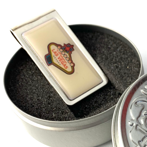 Welcome to Las Vegas Silver Stainless Steel Money Clip with Tin Gift Box Welcome to Las Vegas Silver Stainless Steel Money Clip with Tin Gift Box