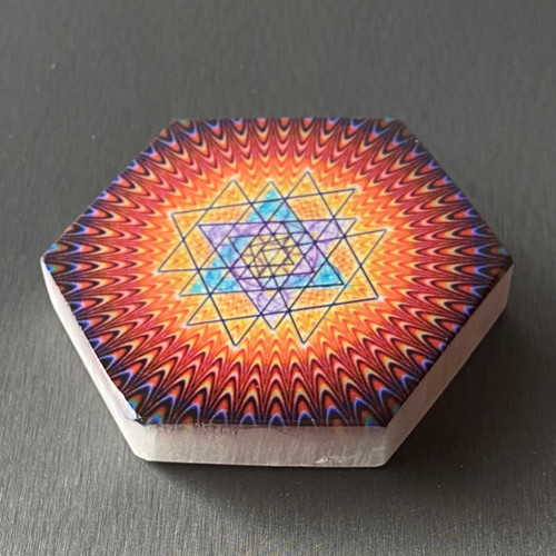 Soul Fire Geometric Selenite Charging Cleansing Hexagon Plate 4.5+-x4.5"+-