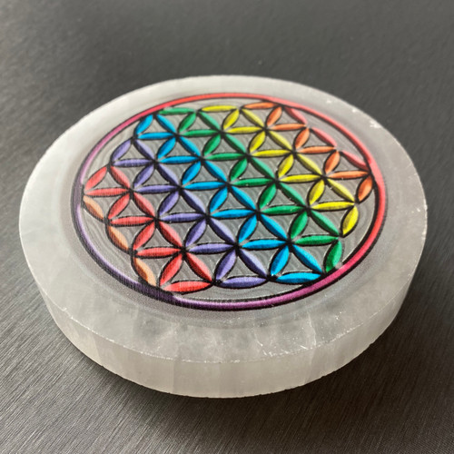 Rainbow Triangular Tessellation Selenite Charging Cleansing Circle Plate 5+-x5"+-