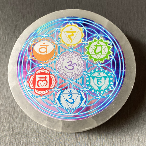 Seven Sacred Chakras Selenite Charging Cleansing Circle Plate 5+-x5"+-