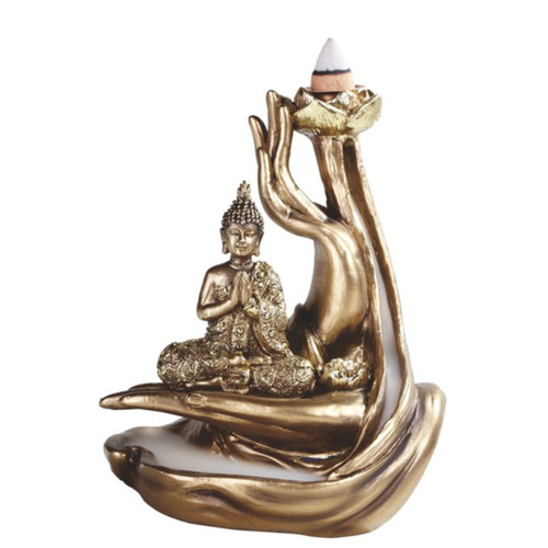Buddha Gold Bronze Backflow Incense Burner 5 1/2"