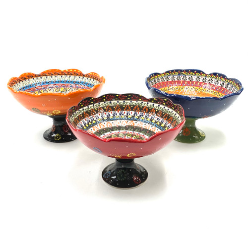 Large Pedestal Bowl Hand Painted Turkish Ceramic Assorted Colors 7.5" Wide 1 Count Large Pedestal Bowl Hand Painted Turkish Ceramic Assorted Colors 7.5" Wide 1 Count