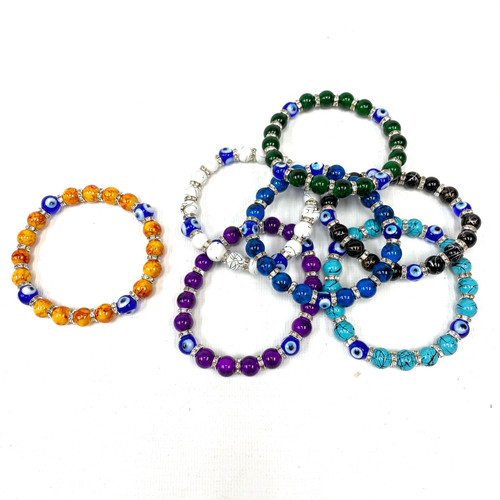 Large Diamond Encrusted Glass Evil Eye Bracelet 1 Count Assorted Large Diamond Encrusted Glass Evil Eye Bracelet 1 Count Assorted