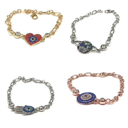 Evil Eye Bracelet Chain and Crystals Assorted Colors and Styles 1 Count Evil Eye Bracelet Chain and Crystals Assorted Colors and Styles 1 Count