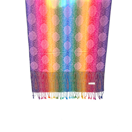 Rainbow Tile Pashmina Scarf with Pink Accents 450003 Rainbow Tile Pashmina Scarf with Pink Accents 450003