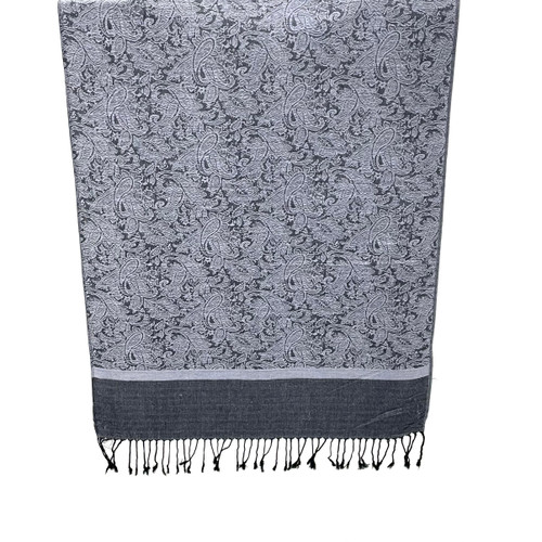 Grey on Steel Thick Line Paisley Pashmina Scarf Grey on Steel Thick Line Paisley Pashmina Scarf