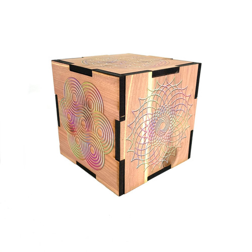 Colorful Sacred Geometry Rock Charging Cedar Box 5"x5" USA Colorful Sacred Geometry Rock Charging Cedar Box 5"x5" USA