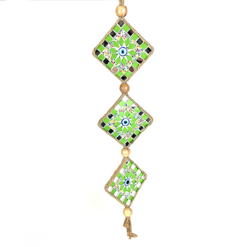 Small Triple Mosaic Glass Pendant with Woven Hemp Rope 3.15" Wide 1 Count Assorted Small Triple Mosaic Glass Pendant with Woven Hemp Rope 3.15" Wide 1 Count Assorted