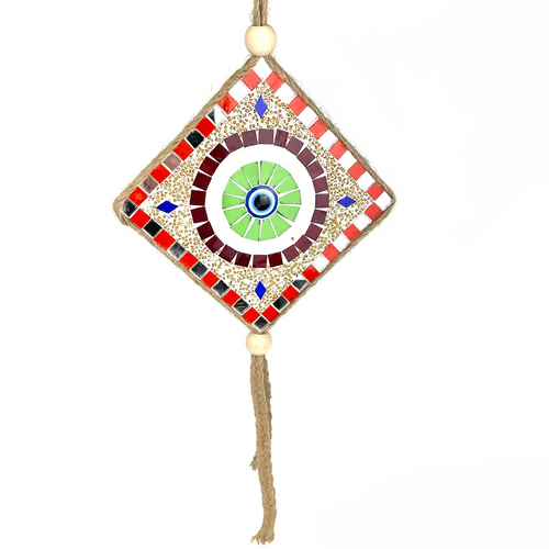 Mosaic Glass Pendant with Woven Hemp Rope 6" Wide 1 Count Assorted Mosaic Glass Pendant with Woven Hemp Rope 6" Wide 1 Count Assorted