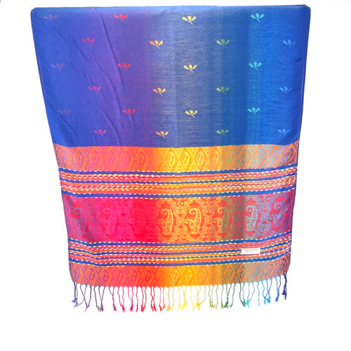 Rainbow Ribbon Orangey Blue Paisley Pashmina Scarf