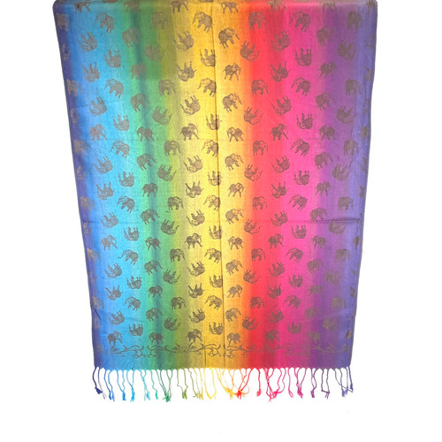 Rainbow Fancy Elephant Paisley Pashmina Scarf Rainbow Fancy Elephant Paisley Pashmina Scarf