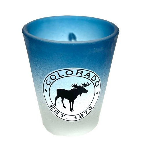 Colorado Moose Blue Frosted Circle Souvenir Shot Glass Colorado Moose Blue Frosted Circle Souvenir Shot Glass