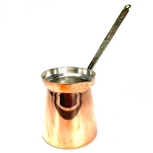 Deluxe Large Smooth Turkish Coffee Pot Cezve Copper with Nickle Lining 1 1/2 Cup