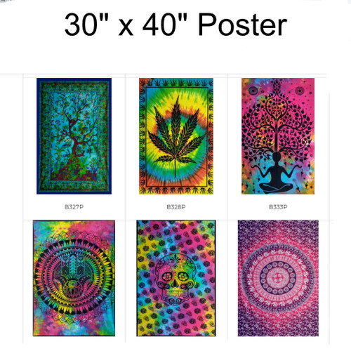 Small Poster Sized Hand Dyed Nepalese Wall Tapestry 30"x40" 1 Count Assorted Small Poster Sized Hand Dyed Nepalese Wall Tapestry 30"x40" 1 Count Assorted