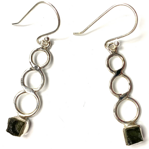 Rough Moldavite Spiral Sterling Silver Earrings 2" Rough Moldavite Spiral Sterling Silver Earrings 2"