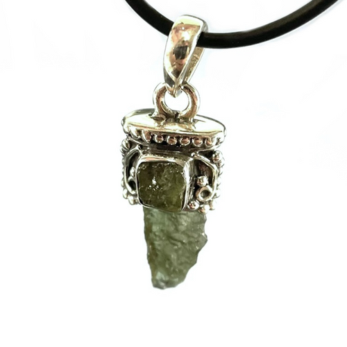 Moldavite with Rough Apetite Sterling Silver Pendant