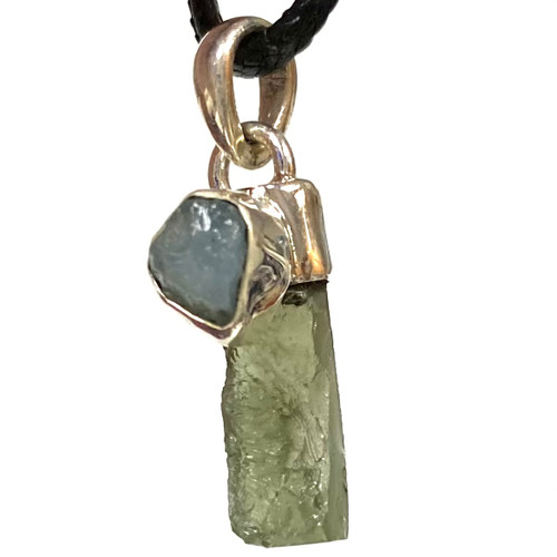 Moldavite and Aquamarine Rough Sterling Silver Pendant Moldavite and Aquamarine Rough Sterling Silver Pendant