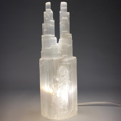 Twin Selenite Tower Lamp 13.75" +- with Cord 1 Piece Twin Selenite Tower Lamp 13.75" +- with Cord 1 Piece