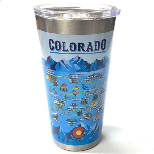 Colorado Mountain Map Travel Coffee Cup and Lid 16oz Colorado Mountain Map Travel Coffee Cup and Lid 16oz