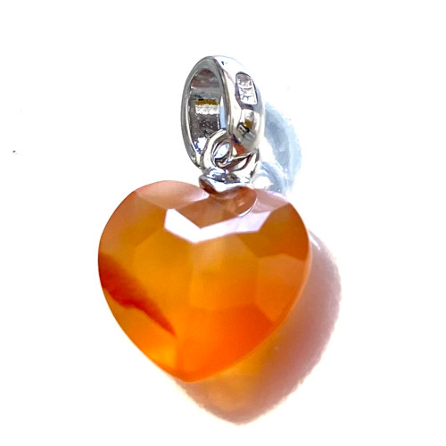 A+ Carnelian Faceted Heart Pendant 10mm with 925 Sterling Silver 1 Count A+ Carnelian Faceted Heart Pendant 10mm with 925 Sterling Silver 1 Count
