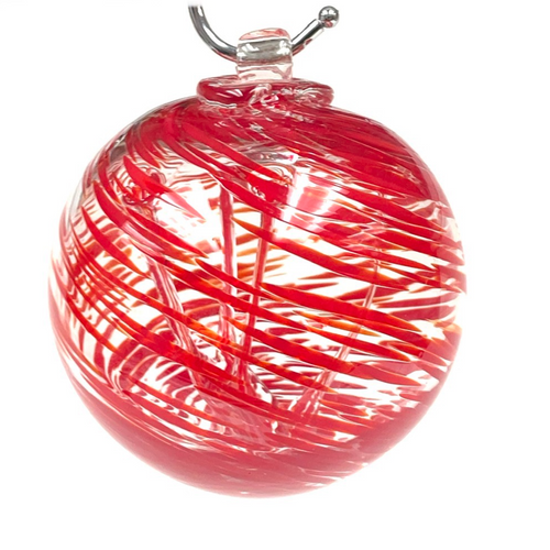 Red Swirls Upside Down Drip Hand Blown Glass Witching Ball 4.5"+- Red Swirls Upside Down Drip Hand Blown Glass Witching Ball 4.5"+-