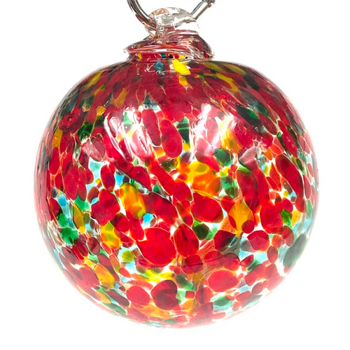 Red Orange Upside Down Drip Monet Hand Blown Glass Witching Ball 4.5"+- Red Orange Upside Down Drip Monet Hand Blown Glass Witching Ball 4.5"+-