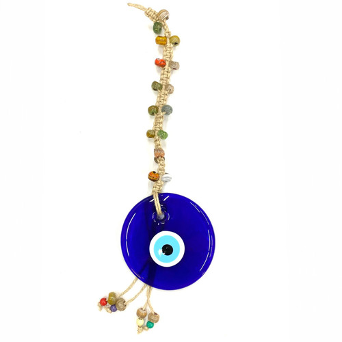 Large Beaded Evil Eye With Jute Macrame 5.25"x20"