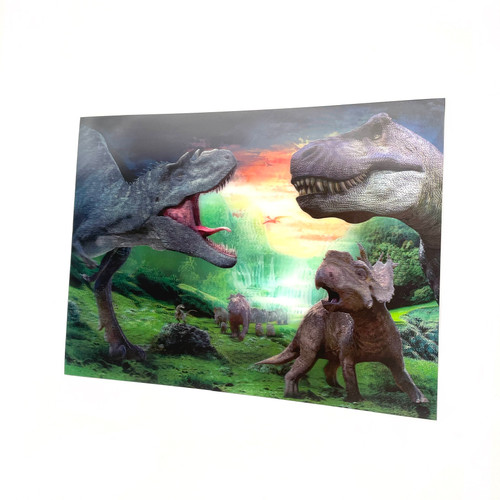 A Prehistoric Showdown 3D Moving Picture Lenticular Art 11.5" x 15.5" A Prehistoric Showdown 3D Moving Picture Lenticular Art 11.5" x 15.5"