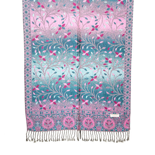 Blue and Pink Branching Out Pashmina Scarf Blue and Pink Branching Out Pashmina Scarf