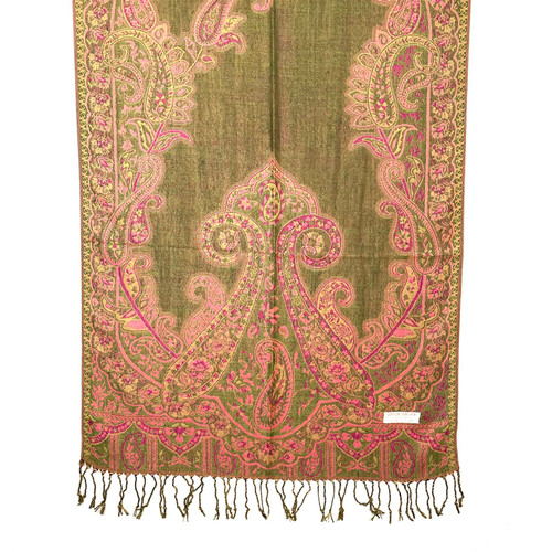 Green and Pink Mirrored Paisley Pashmina Scarf Green and Pink Mirrored Paisley Pashmina Scarf