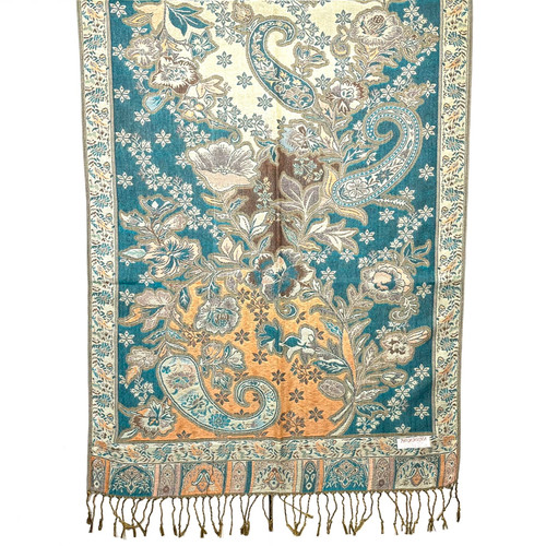 Blue and Orange Great Floral Paisley Pashmina Scarf