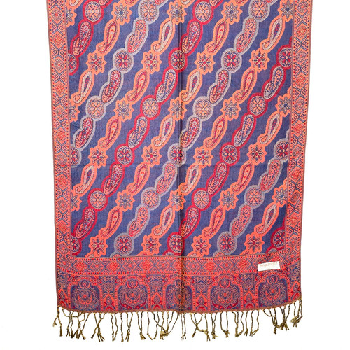 Blue and Red Star and Paisley Pashmina Scarf