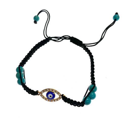 Black String Evil Eye Bracelet with Turquoise Beads Black String Evil Eye Bracelet with Turquoise Beads