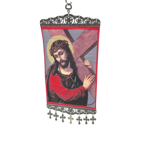 Red Jesus and the Cross Tapestry with Crosses 16" Red Jesus and the Cross Tapestry with Crosses 16"