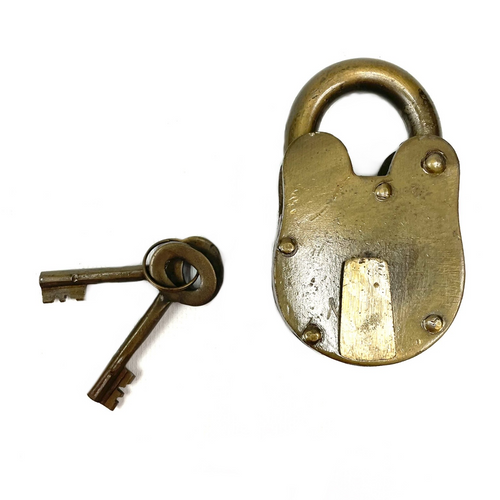 Old Metal Lock and Keys 4"x 3" - Working Antique Replica