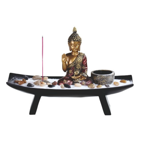 Meditation Buddha Incense and Candle Stand 11" W