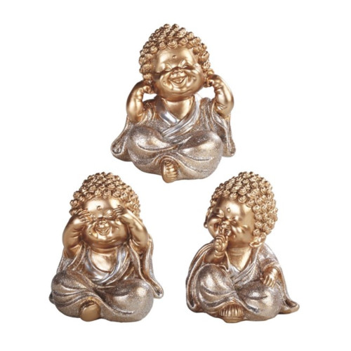 Hear See Speak No Evil Golden Monks 3.5" Set 3 Hear See Speak No Evil Golden Monks 3.5" Set 3