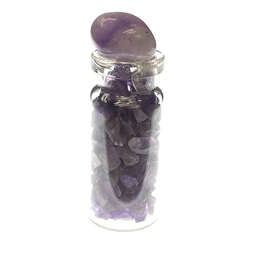 Gemstone Bottle with Tumbled Amethyst Top Gemstone Bottle with Tumbled Amethyst Top