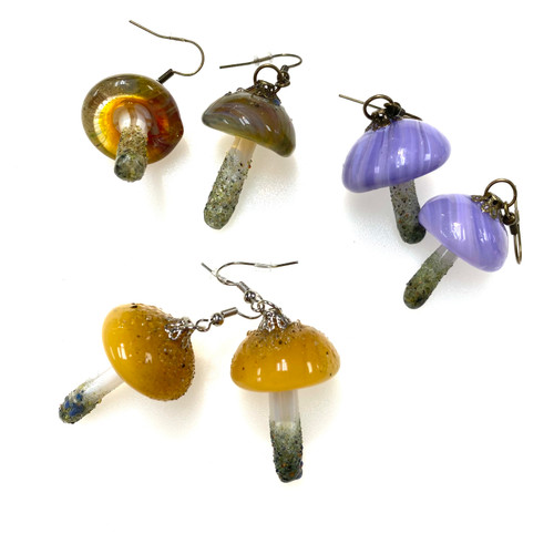 Magic Mushroom Earrings Hand Blown Glass USA Made 1 Count Assorted Magic Mushroom Earrings Hand Blown Glass USA Made 1 Count Assorted
