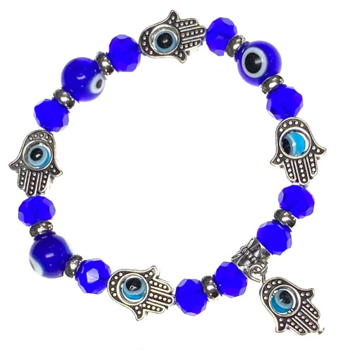 Hand of Fatima Charm Blue Evil Eye Bracelet Glass Beads Hand of Fatima Charm Blue Evil Eye Bracelet Glass Beads