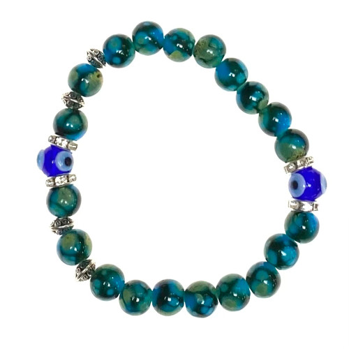 Golden Water Blue Evil Eye Bracelet with Sparkles