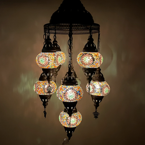 Turkish Mosaic Chandelier - 9 Bulbs -