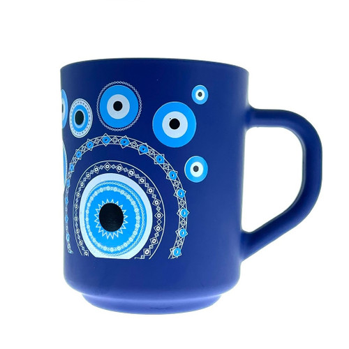 Evil Eyes Matte Blue Turkish Tea Coffee Glass Mug 1 Cup Evil Eyes Matte Blue Turkish Tea Coffee Glass Mug 1 Cup