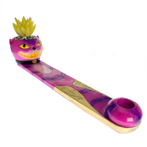 12.5" Purple Cheshire Cat Incense Burner with Succulent 12.5" Purple Cheshire Cat Incense Burner with Succulent