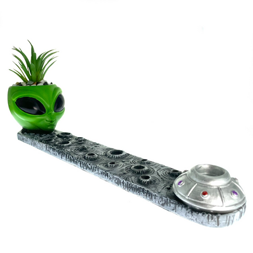 12.5" Green Alien Incense Burner with Succulent 12.5" Green Alien Incense Burner with Succulent