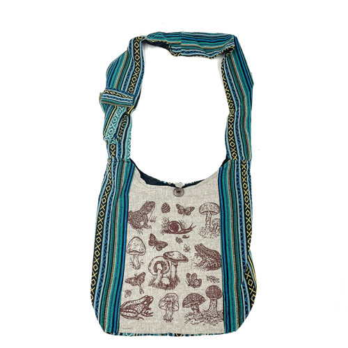 Cotton Mushroom Frog and Snail  Print Cross Body Bag