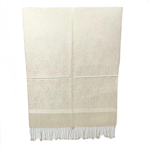 Creamy White Etched Paisley Pashmina Scarf Creamy White Etched Paisley Pashmina Scarf